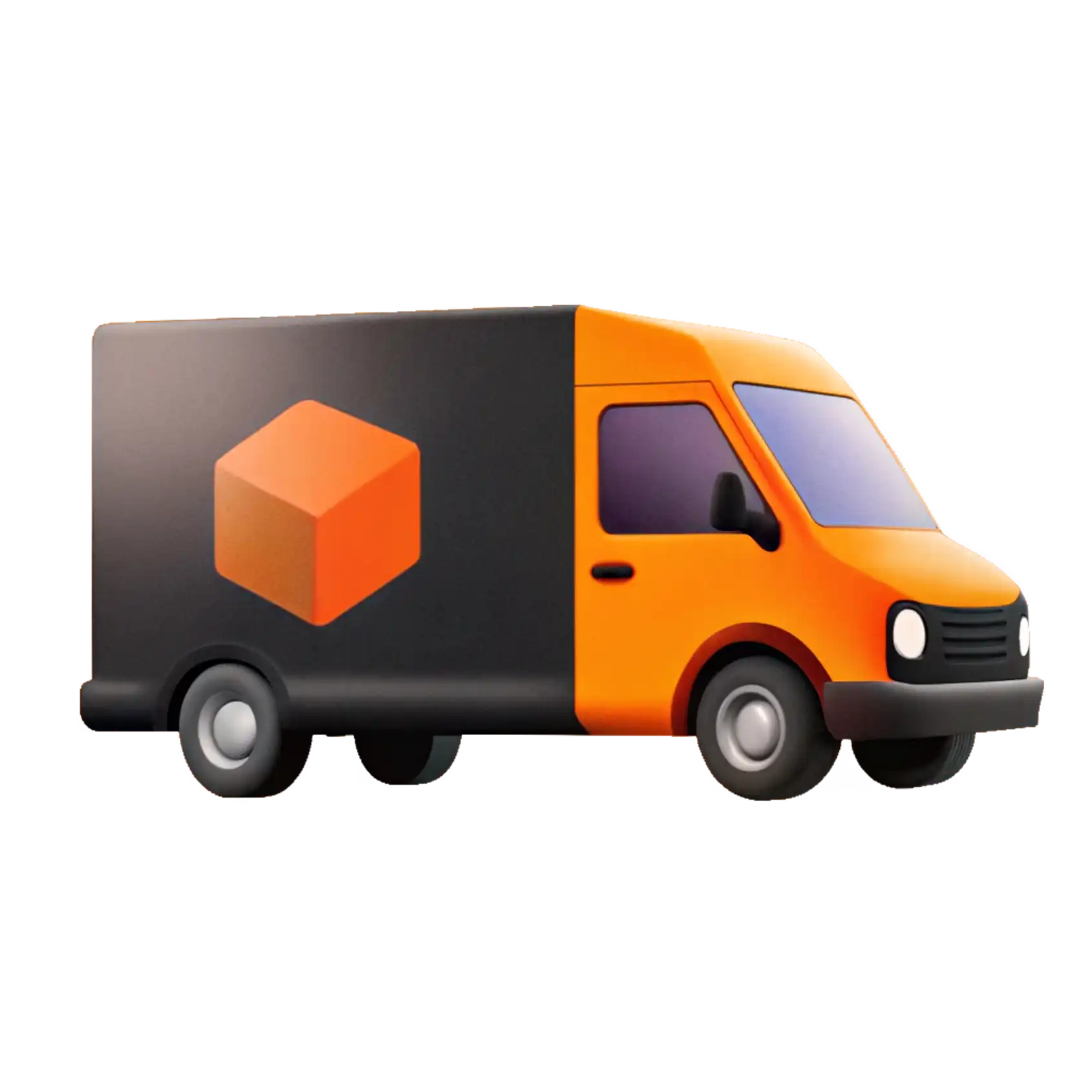 A Small Delivery Van With A Box Symbol On The Side